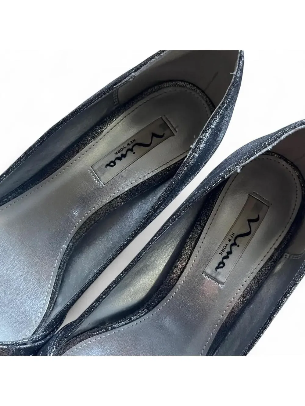 Nina New York Pewter Metallic Silver Leather Peep Toe Heels Size 8